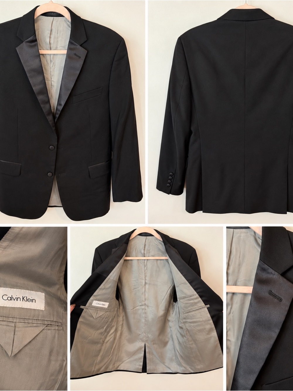 Calvin Klein Black Satin Lapel Men's Blazer